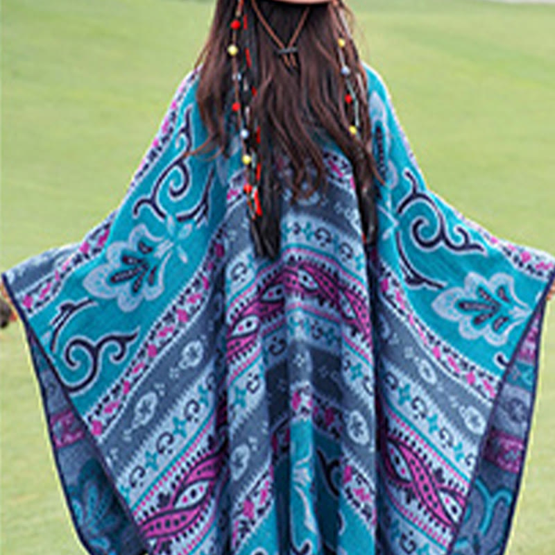 Nimara Ritual Tibetan Geometric Horizontal Stripe Flowers Pattern Shawl Fall Winter Warm Soft Scarf Wrap