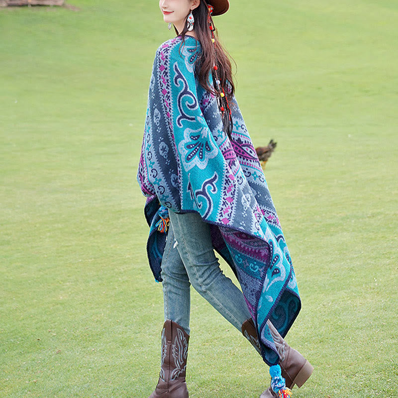 Nimara Ritual Tibetan Geometric Horizontal Stripe Flowers Pattern Shawl Fall Winter Warm Soft Scarf Wrap