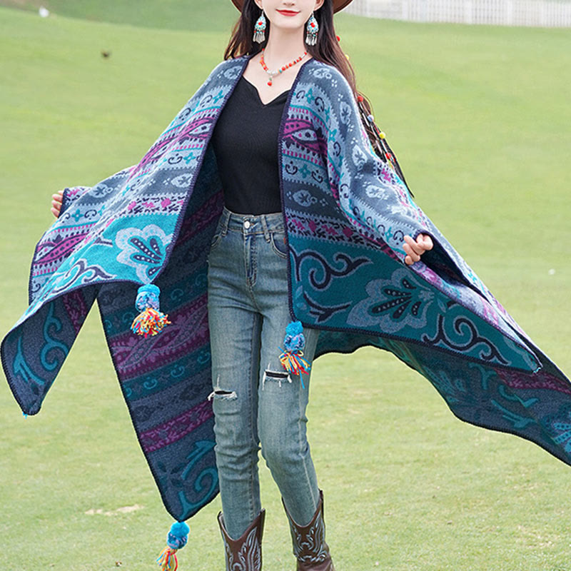 Nimara Ritual Tibetan Geometric Horizontal Stripe Flowers Pattern Shawl Fall Winter Warm Soft Scarf Wrap