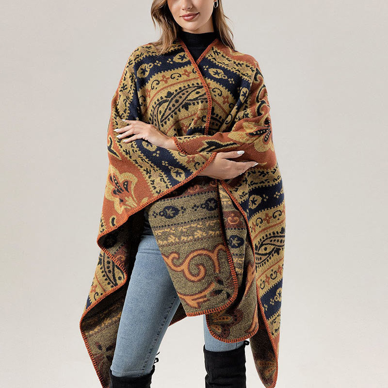 Nimara Ritual Tibetan Geometric Horizontal Stripe Flowers Pattern Shawl Fall Winter Warm Soft Scarf Wrap