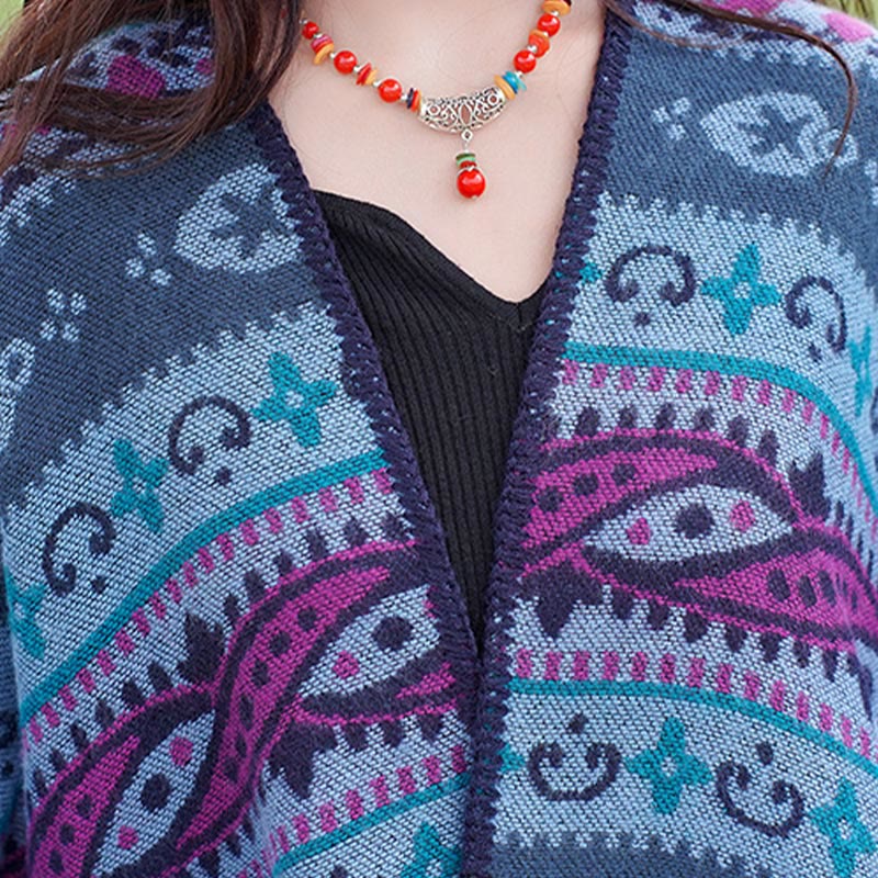 Nimara Ritual Tibetan Geometric Horizontal Stripe Flowers Pattern Shawl Fall Winter Warm Soft Scarf Wrap