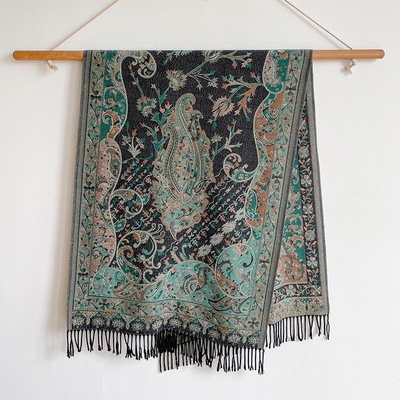 Nimara Ritual Tibetan Cashew Flowers Vine Pattern Tassels Shawl Fall Winter Soft Scarf Wrap