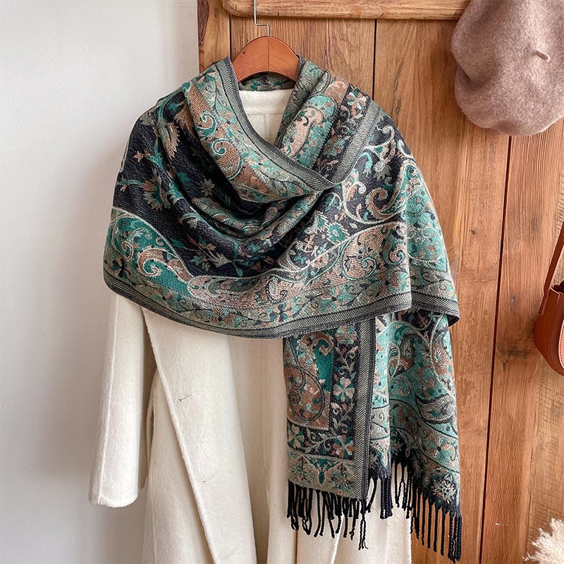 Nimara Ritual Tibetan Cashew Flowers Vine Pattern Tassels Shawl Fall Winter Soft Scarf Wrap