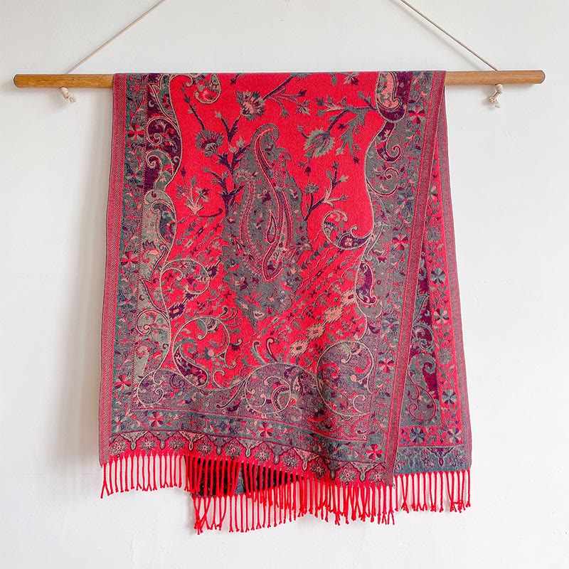 Nimara Ritual Tibetan Cashew Flowers Vine Pattern Tassels Shawl Fall Winter Soft Scarf Wrap