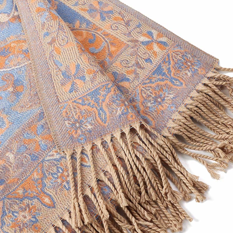 Nimara Ritual Tibetan Cashew Flowers Vine Pattern Tassels Shawl Fall Winter Soft Scarf Wrap