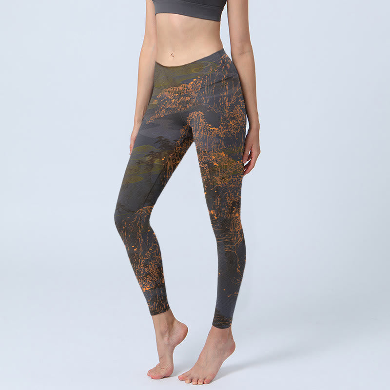 Nimara Ritual Golden Mountains Clouds Print Gym Leggings Women's Yoga Pants