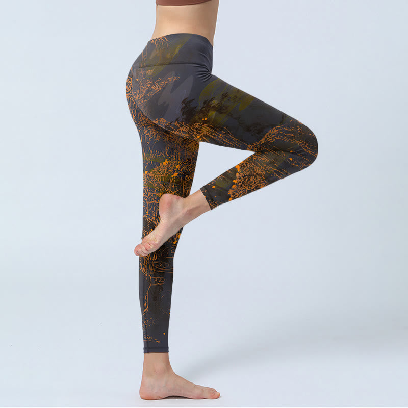 Nimara Ritual Golden Mountains Clouds Print Gym Leggings Women's Yoga Pants