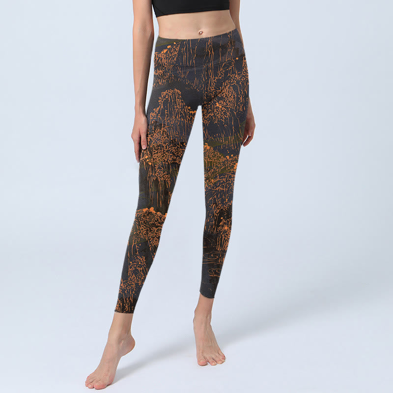 Nimara Ritual Golden Mountains Clouds Print Gym Leggings Women's Yoga Pants