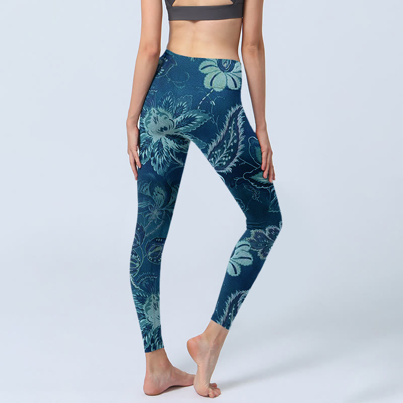 Nimara Ritual Blue Flowers Print Sports Fitness Leggings Women's Yoga Pants
