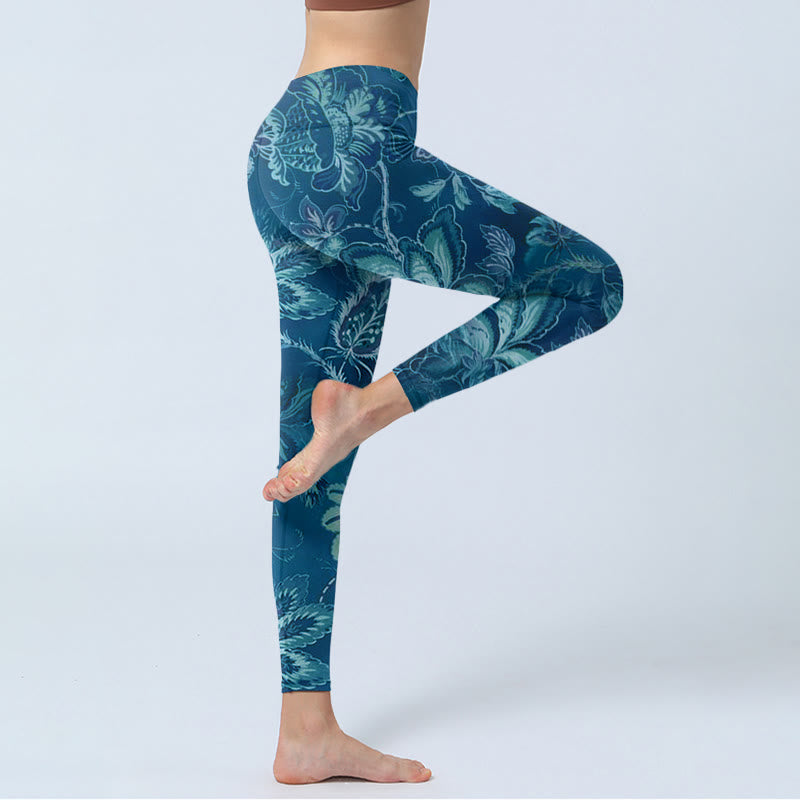 Nimara Ritual Blue Flowers Print Sports Fitness Leggings Women's Yoga Pants