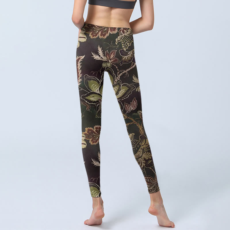 Nimara Ritual Olive Florals Print Sports Fitness Leggings Women's Yoga Pants