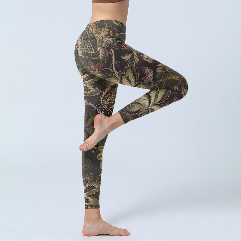Nimara Ritual Olive Florals Print Sports Fitness Leggings Women's Yoga Pants