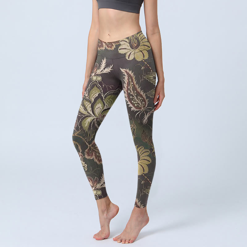 Nimara Ritual Olive Florals Print Sports Fitness Leggings Women's Yoga Pants