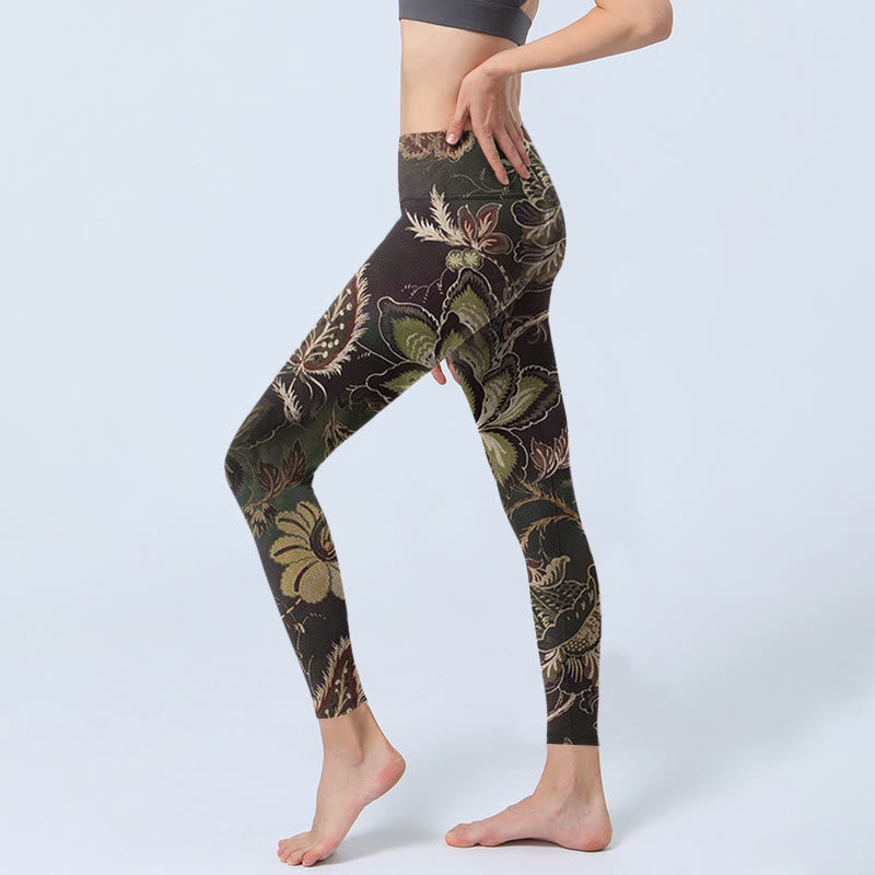 Nimara Ritual Olive Florals Print Sports Fitness Leggings Women's Yoga Pants