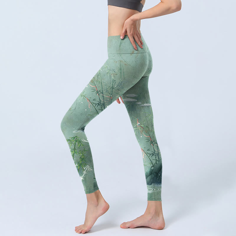 Nimara Ritual Green Bamboo Rocks Print Sports Fitness Leggings Women's Yoga Pants