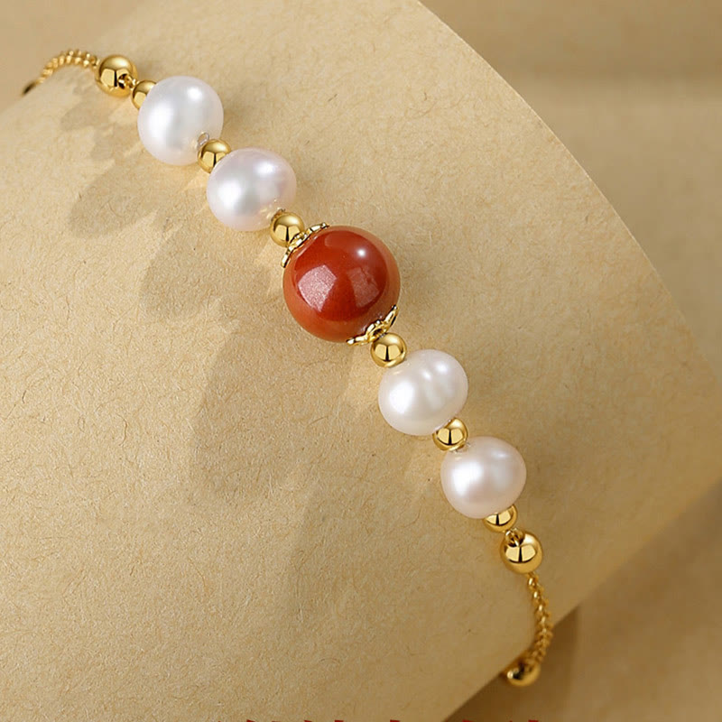 Nimara Ritual 925 Sterling Silver Pearl Cinnabar Healing Bead Chain Bracelet