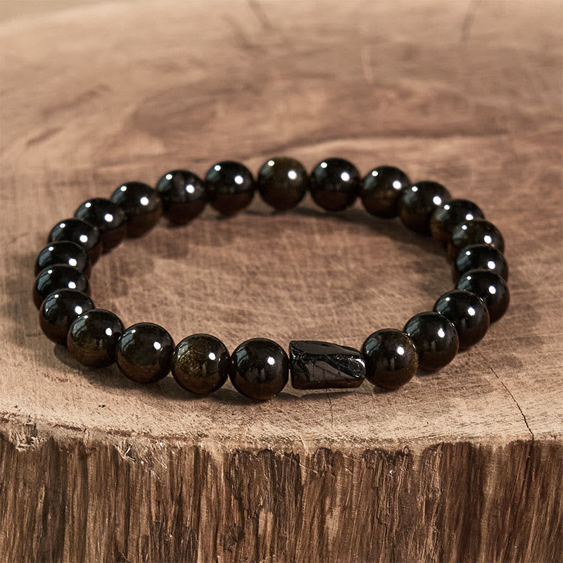 Nimara Ritual Gold Sheen Obsidian Black Tourmaline Wealth Bracelet