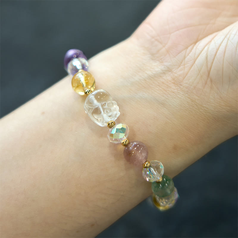 Nimara Ritual PiXiu White Crystal Citrine Green Strawberry Quartz Amethyst Luck Bracelet