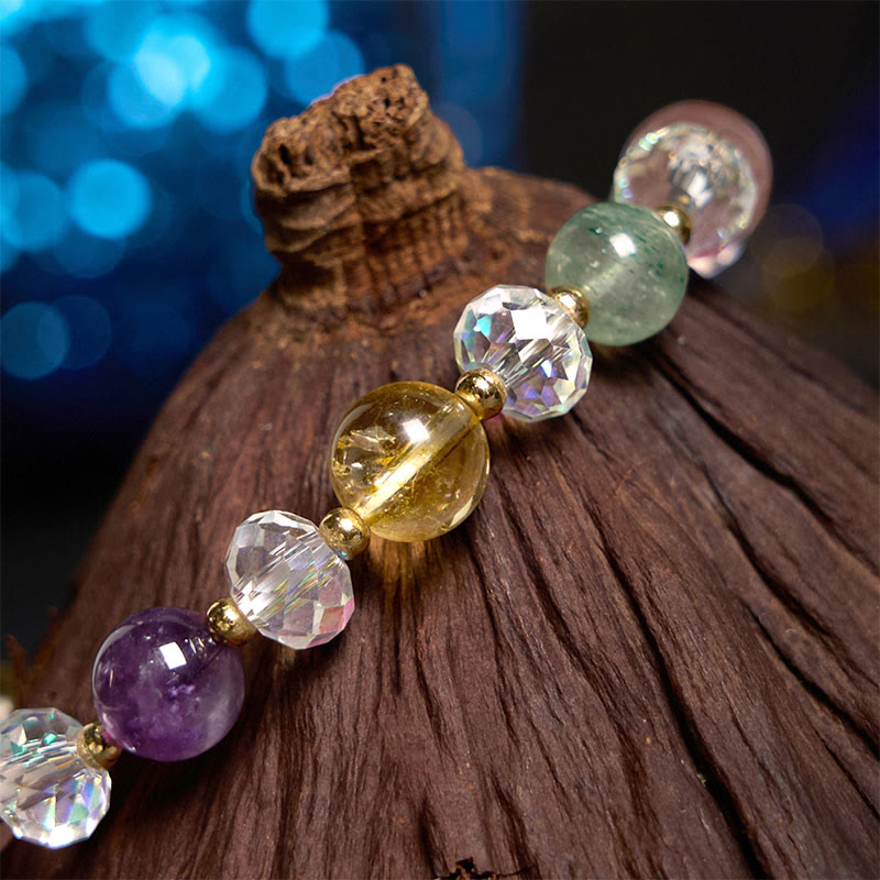 Nimara Ritual PiXiu White Crystal Citrine Green Strawberry Quartz Amethyst Luck Bracelet