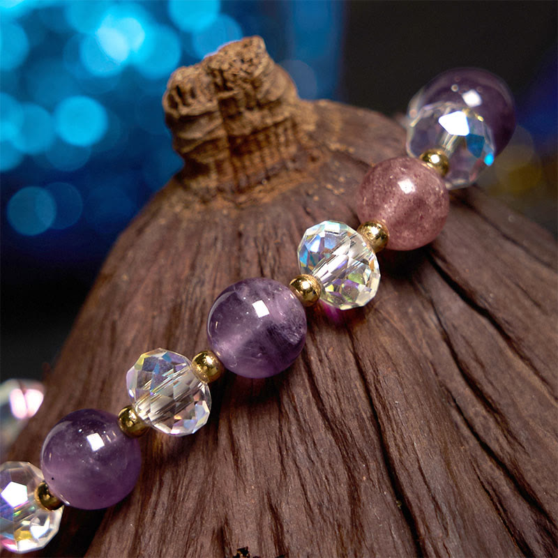 Nimara Ritual Amethyst Strawberry Quartz White Crystal Nine Tailed Fox Meditation Bracelet