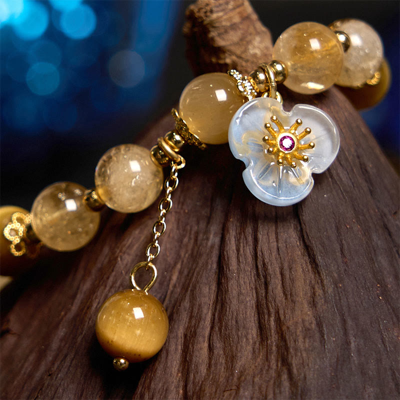 Nimara Ritual Citrine Tiger Eye Flower Charm Generosity Bracelet