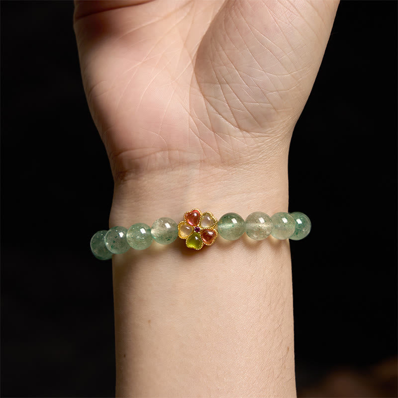 Nimara Ritual Natural Green Strawberry Quartz Soothing Fu Character Bracelet
