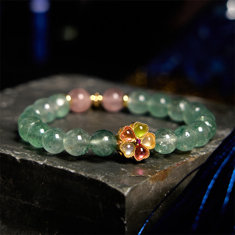 Nimara Ritual Natural Green Strawberry Quartz Soothing Fu Character Bracelet