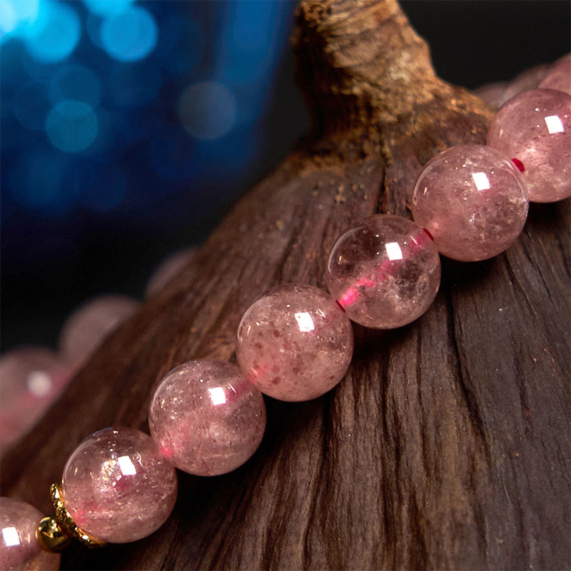 Nimara Ritual Natural Strawberry Quartz Blossom Fu Character Positivity Healing Bracelet