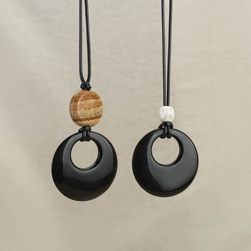 Nimara Ritual Black Obsidian Liuli Picture Stone Copper Fulfilment Necklace Pendant