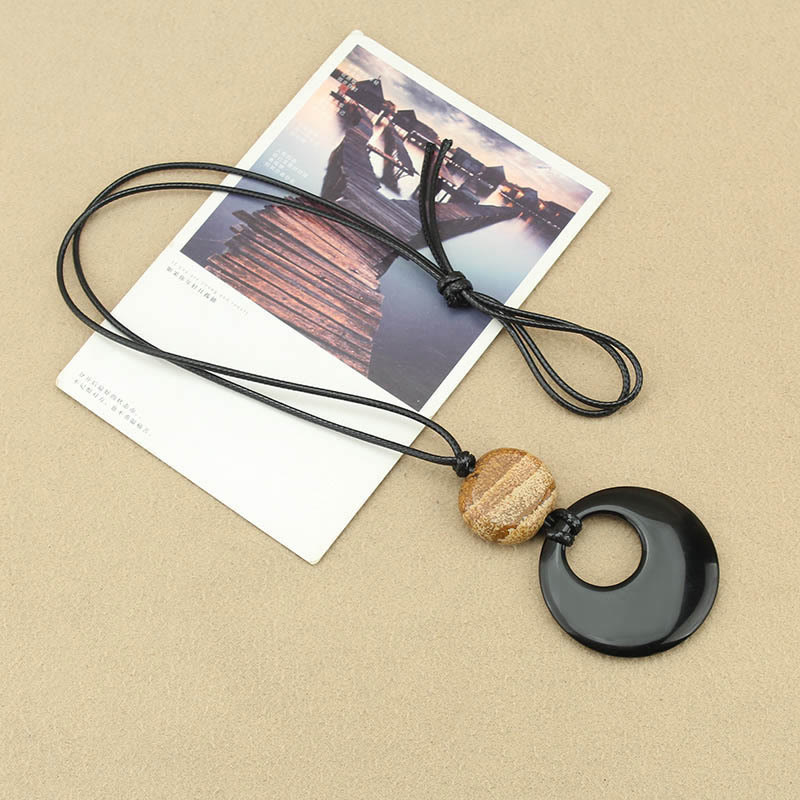 Nimara Ritual Black Obsidian Liuli Picture Stone Copper Fulfilment Necklace Pendant