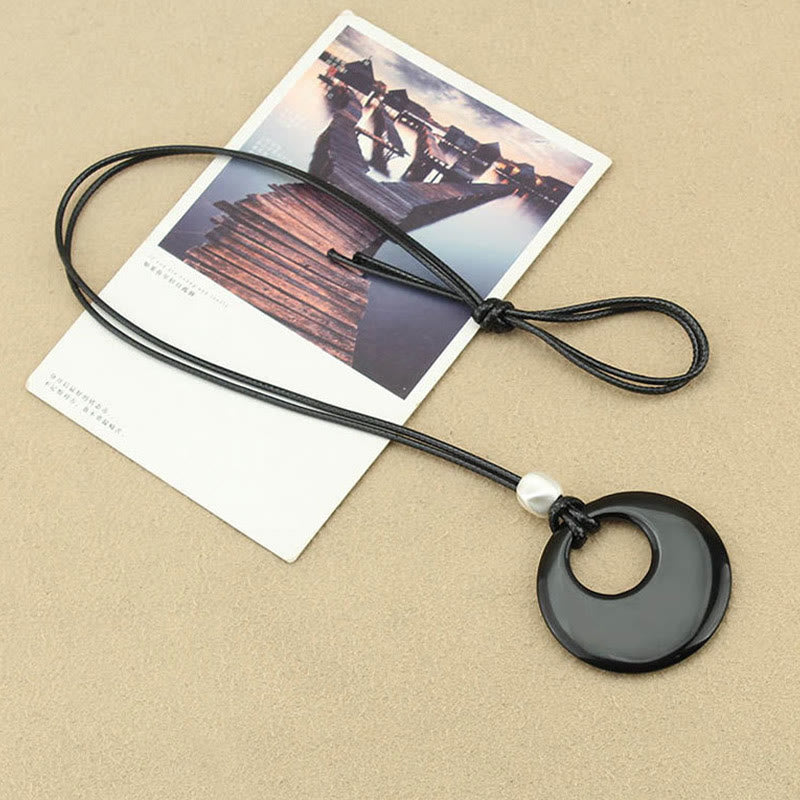 Nimara Ritual Black Obsidian Liuli Picture Stone Copper Fulfilment Necklace Pendant