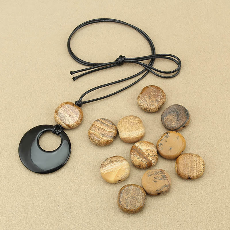 Nimara Ritual Black Obsidian Liuli Picture Stone Copper Fulfilment Necklace Pendant