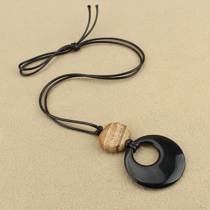 Nimara Ritual Black Obsidian Liuli Picture Stone Copper Fulfilment Necklace Pendant
