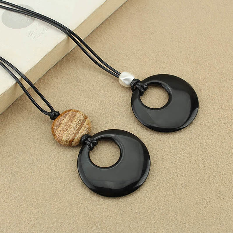 Nimara Ritual Black Obsidian Liuli Picture Stone Copper Fulfilment Necklace Pendant