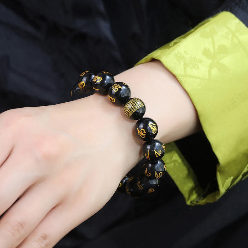Nimara Ritual Six True Words Om Mani Padme Hum Rainbow Obsidian Gold Foil Creativity Bracelet