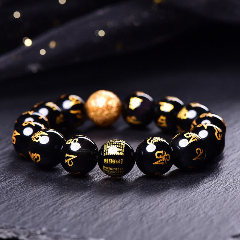 Nimara Ritual Six True Words Om Mani Padme Hum Rainbow Obsidian Gold Foil Creativity Bracelet
