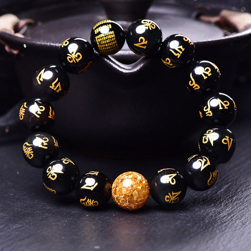 Nimara Ritual Six True Words Om Mani Padme Hum Rainbow Obsidian Gold Foil Creativity Bracelet