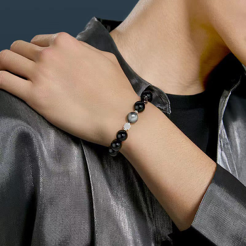 Nimara Ritual Black Obsidian Eagle's Eye Stone Gold Sheen Obsidian Tiger's Eye Strength Bracelet
