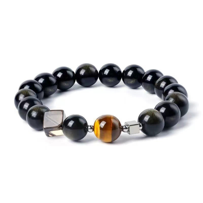 Nimara Ritual Black Obsidian Eagle's Eye Stone Gold Sheen Obsidian Tiger's Eye Strength Bracelet