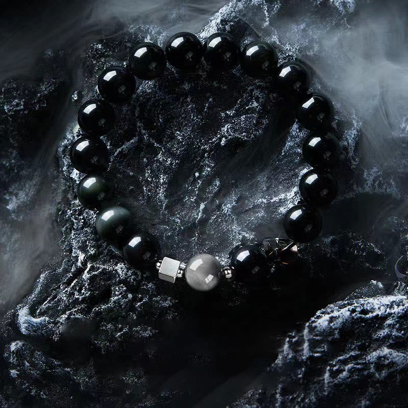 Nimara Ritual Black Obsidian Eagle's Eye Stone Gold Sheen Obsidian Tiger's Eye Strength Bracelet