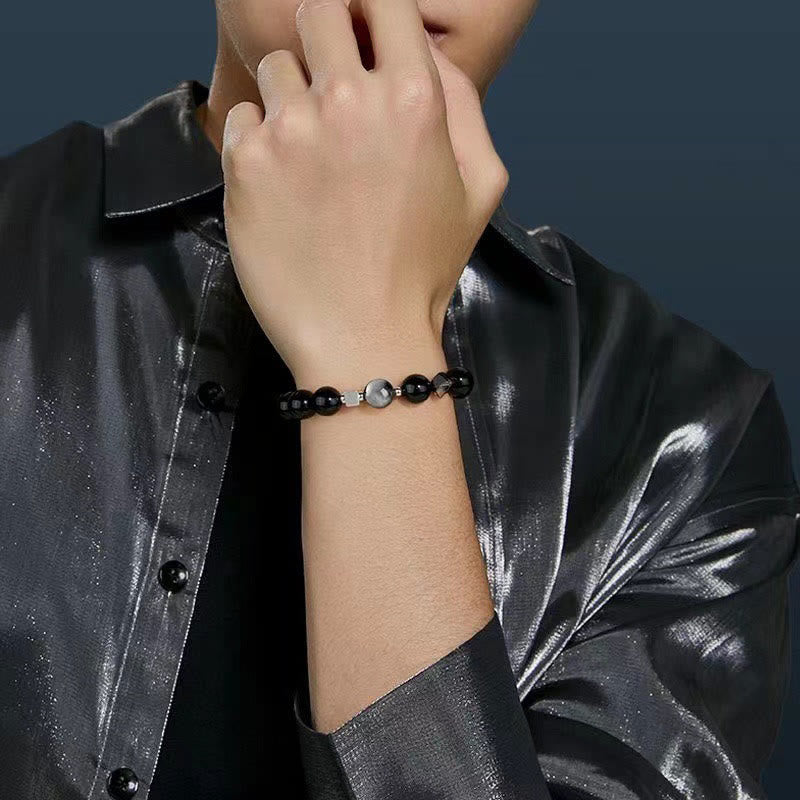 Nimara Ritual Black Obsidian Eagle's Eye Stone Gold Sheen Obsidian Tiger's Eye Strength Bracelet