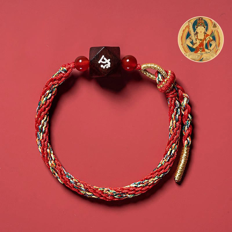 Nimara Ritual Chinese Zodiac Natal Buddha Small Leaf Red Sandalwood Red String Protection Bracelet