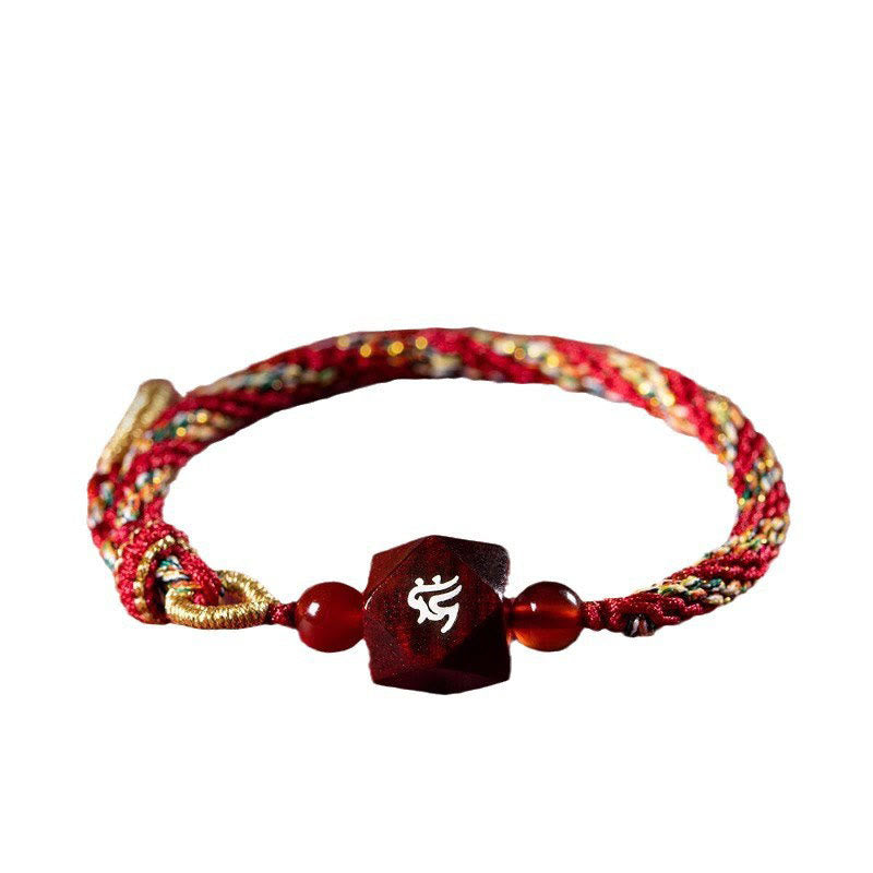 Nimara Ritual Chinese Zodiac Natal Buddha Small Leaf Red Sandalwood Red String Protection Bracelet