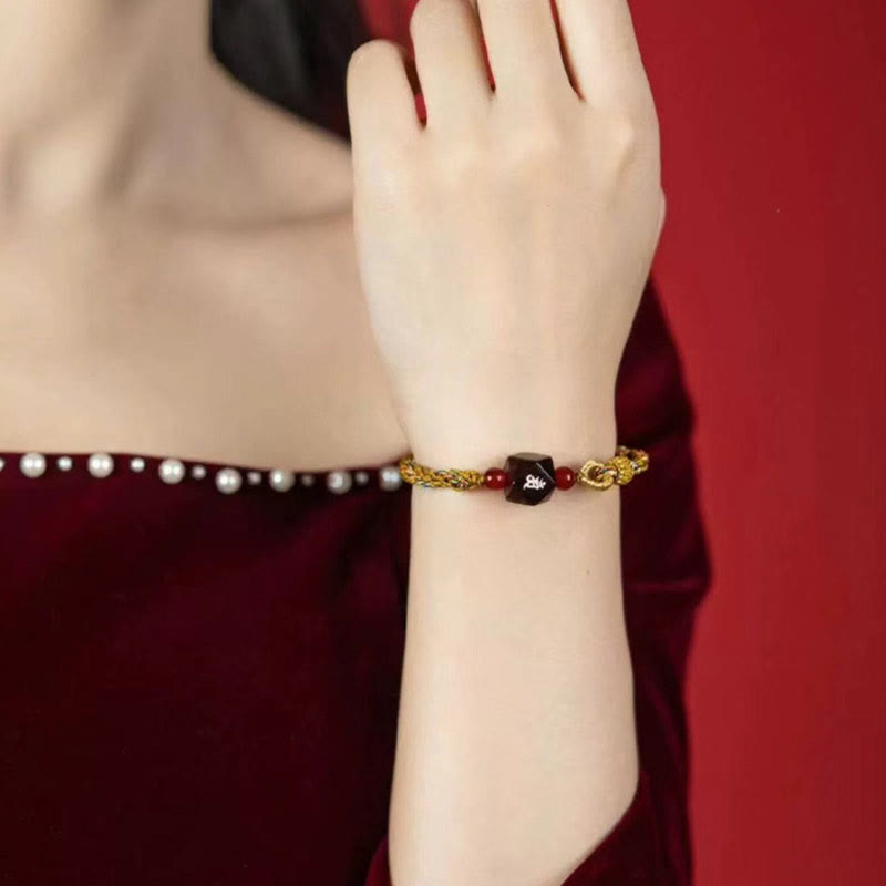 Nimara Ritual Chinese Zodiac Natal Buddha Small Leaf Red Sandalwood Red String Protection Bracelet