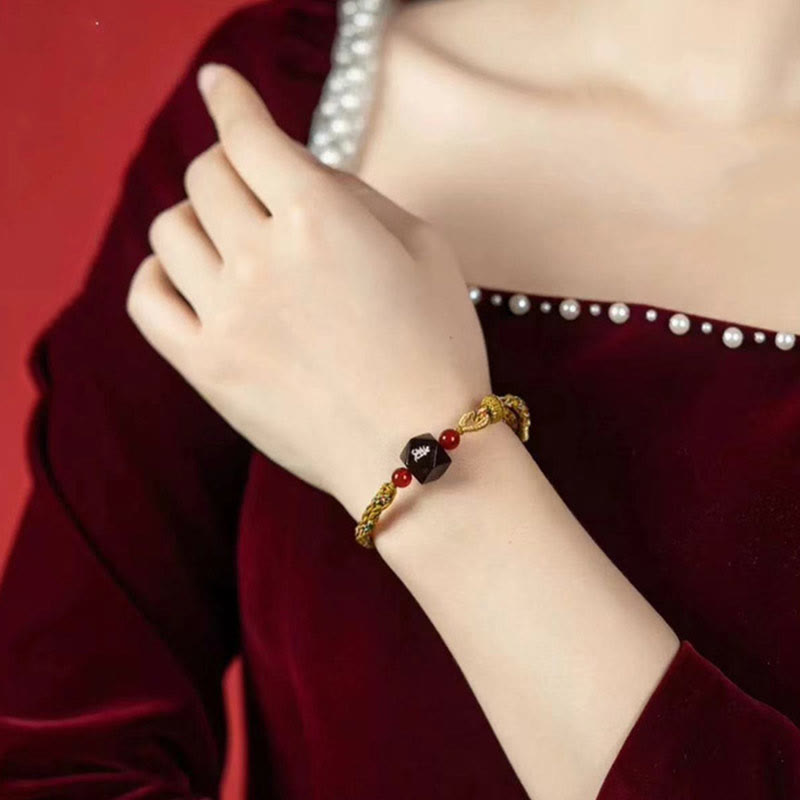 Nimara Ritual Chinese Zodiac Natal Buddha Small Leaf Red Sandalwood Red String Protection Bracelet