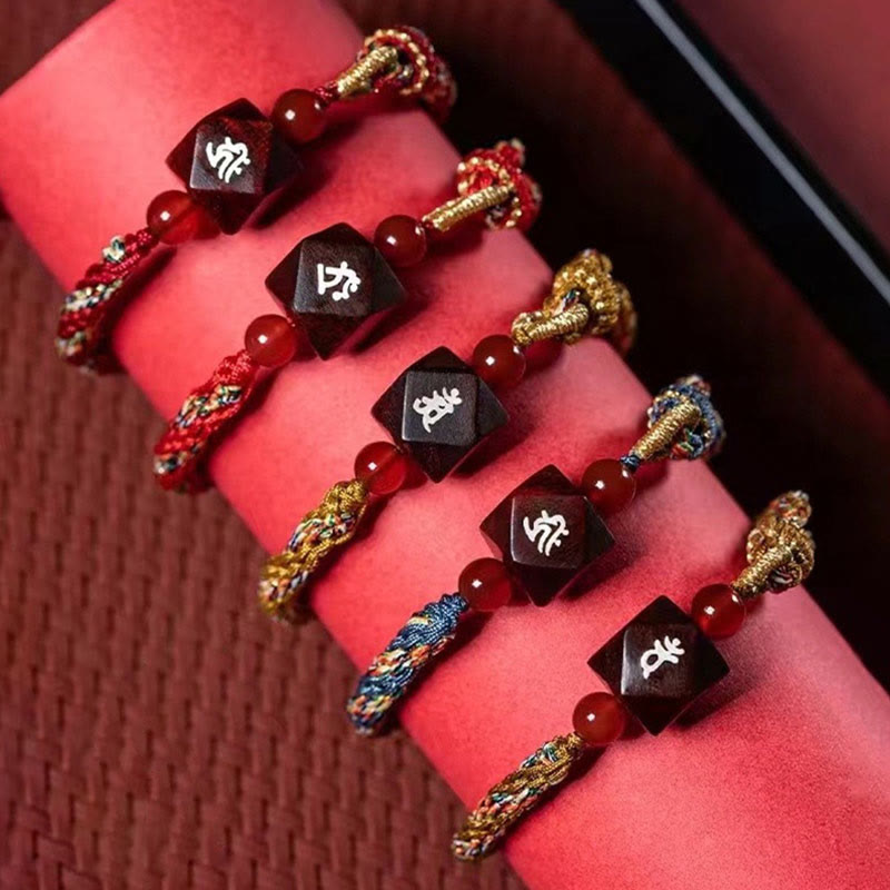 Nimara Ritual Chinese Zodiac Natal Buddha Small Leaf Red Sandalwood Red String Protection Bracelet