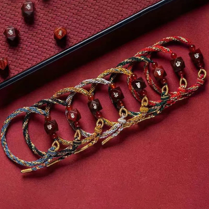 Nimara Ritual Chinese Zodiac Natal Buddha Small Leaf Red Sandalwood Red String Protection Bracelet