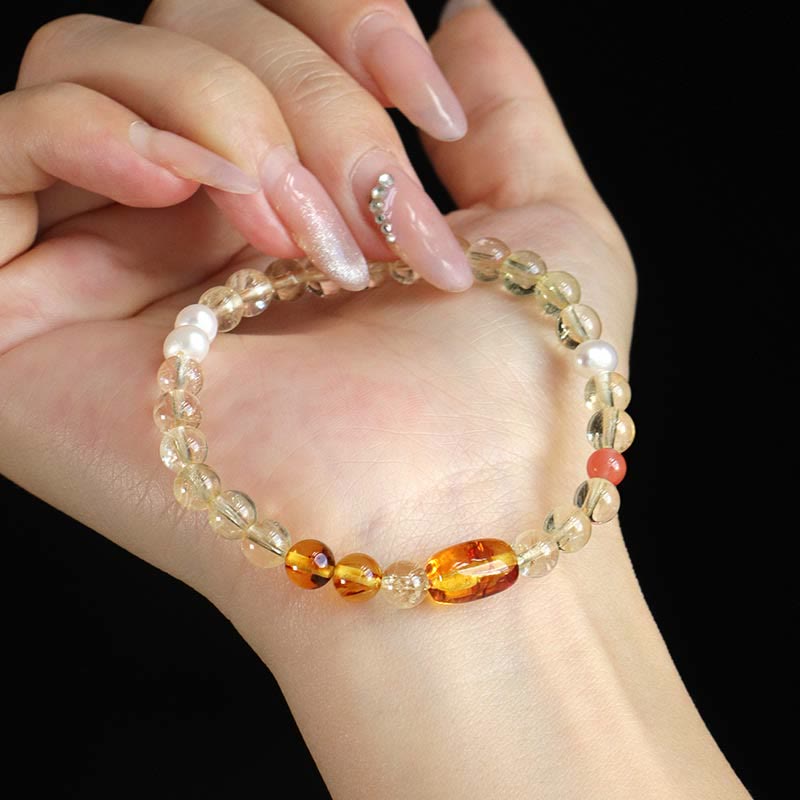 Nimara Ritual Natural Citrine Pearl Topaz White Crystal Protection Bracelet