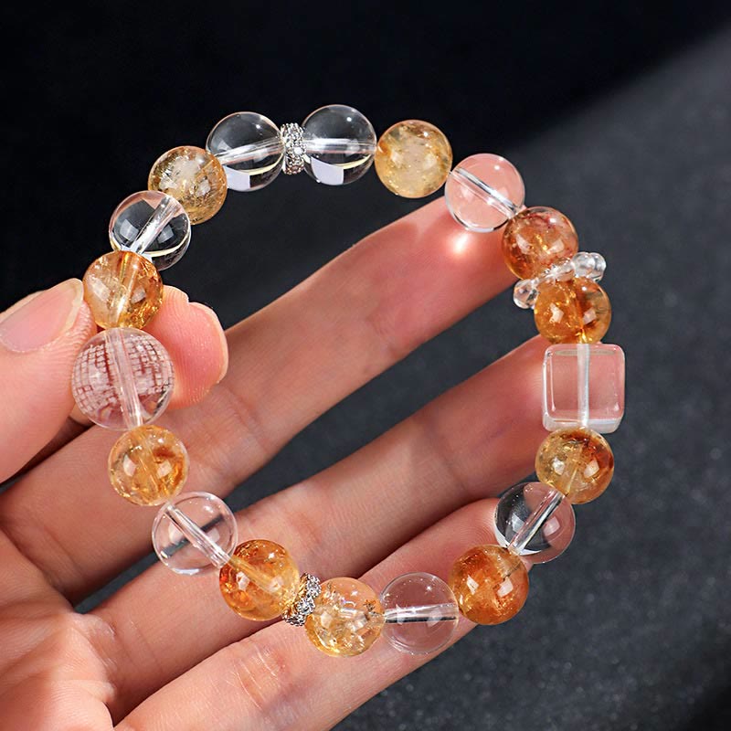 Nimara Ritual Natural Citrine Pearl Topaz White Crystal Protection Bracelet