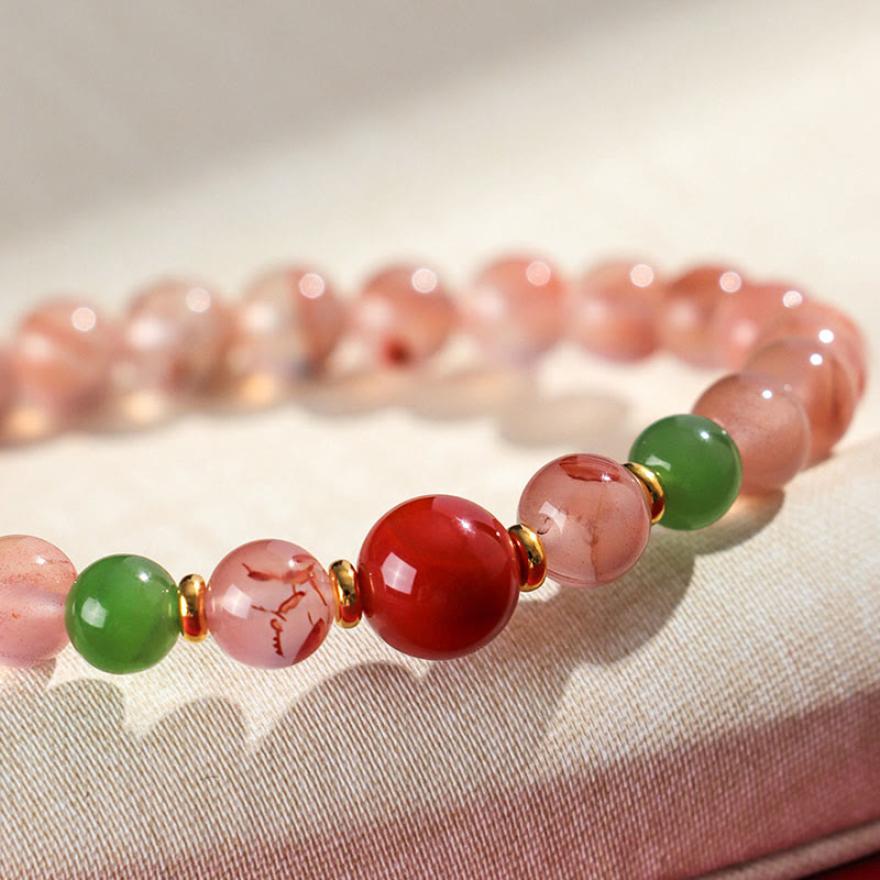 Nimara Ritual South Red Agate Butterfly Orchid Hetian Jade Luck Bracelet